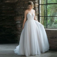 lace tulle wedding dress spaghetti straps backless la line bridal gowns pleat floor length dresses formal vestido de noiva 2020