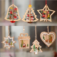 christmas decorations wooden laser hollowed out christmas tree small pendant wooden window pendant christmas gifts