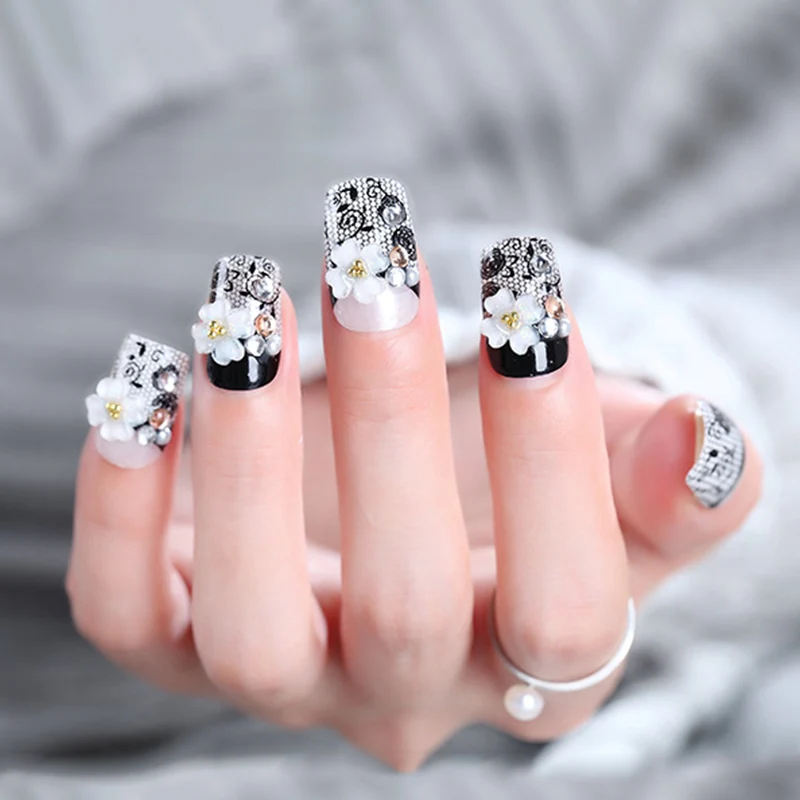 Наклейки для дизайна ногтей черные полые резные украшения Модные невесты