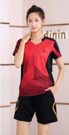 women red set Новая модная футболка для бадминтона, спортивный костюм, рубашка для мужчин и женщин, футболка для тенниса, быстросохнущая одежда для бега, тренировочная форма для команды - Цвет: women red set