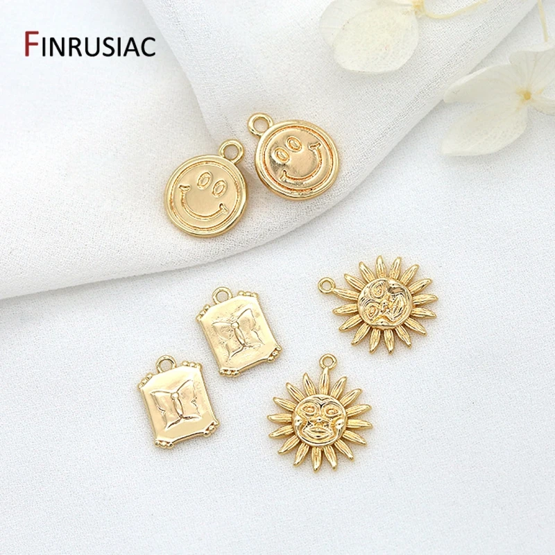 

2021 New 14K gold plated simple cute smiley face pendant sun pendant diy earring accessories jewelry making part wholesale