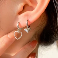 personality asymmetrical earrings female retro sweet hollow heart stud earrings dangle earrings jewelry earring set