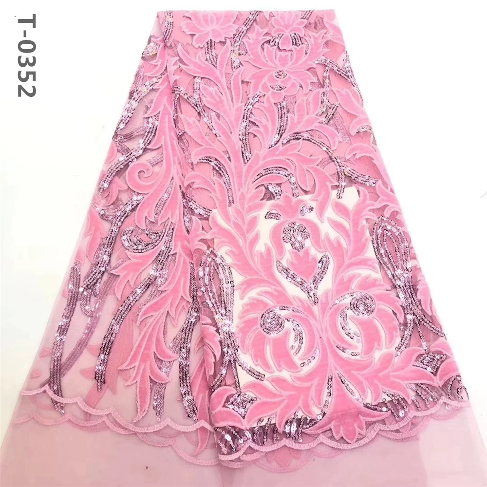 2020 новейшая розовая африканская французская кружевная ткань с бархатными