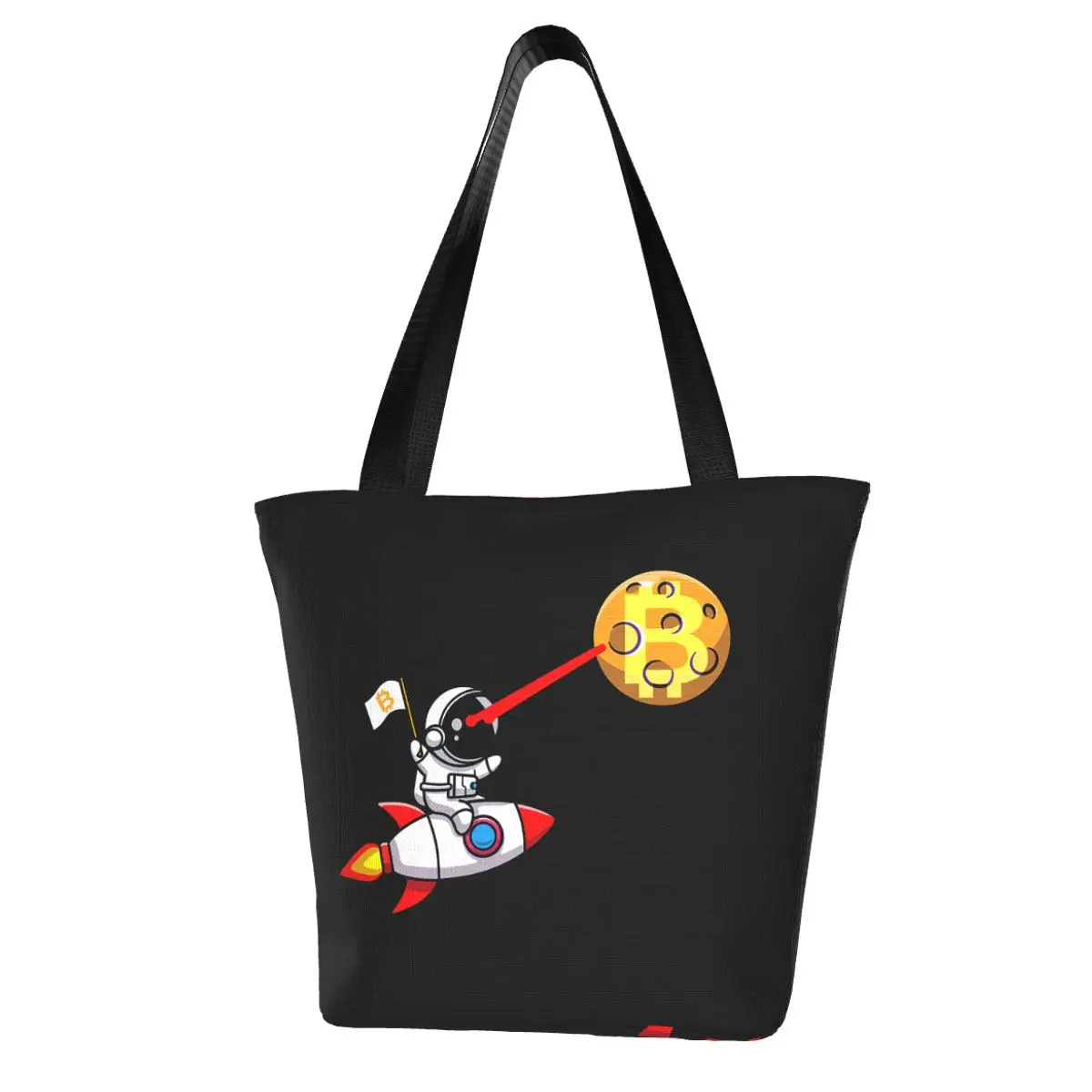 Planet Bitcoin Crypto Astronaut Rocket BTC Gift Shopping Bag Aesthetic Cloth Outdoor Handbag Female Fashion Bags