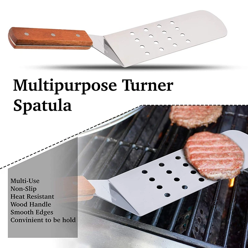 Griddle Accessory Tool Stainless Steel Metal Shovel with Wooden Handle for Barbecue Trays Dough Scraper Baking Tray B |