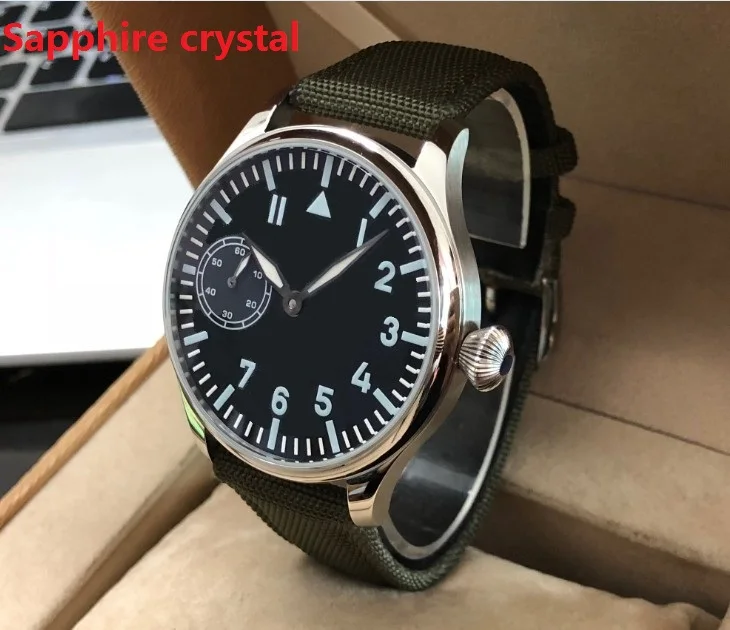 

Sapphire crystal 44mm Asian 6497 gooseneck tube 17 jewels Mechanical Hand Wind movement luminous Mechanical watches gr73-20