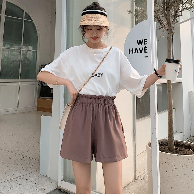 

Loose Fit Women Running Shorts High Spring Waist 2021 Summer Black Workout Candy Solid Running Sports Shorts Plus Size