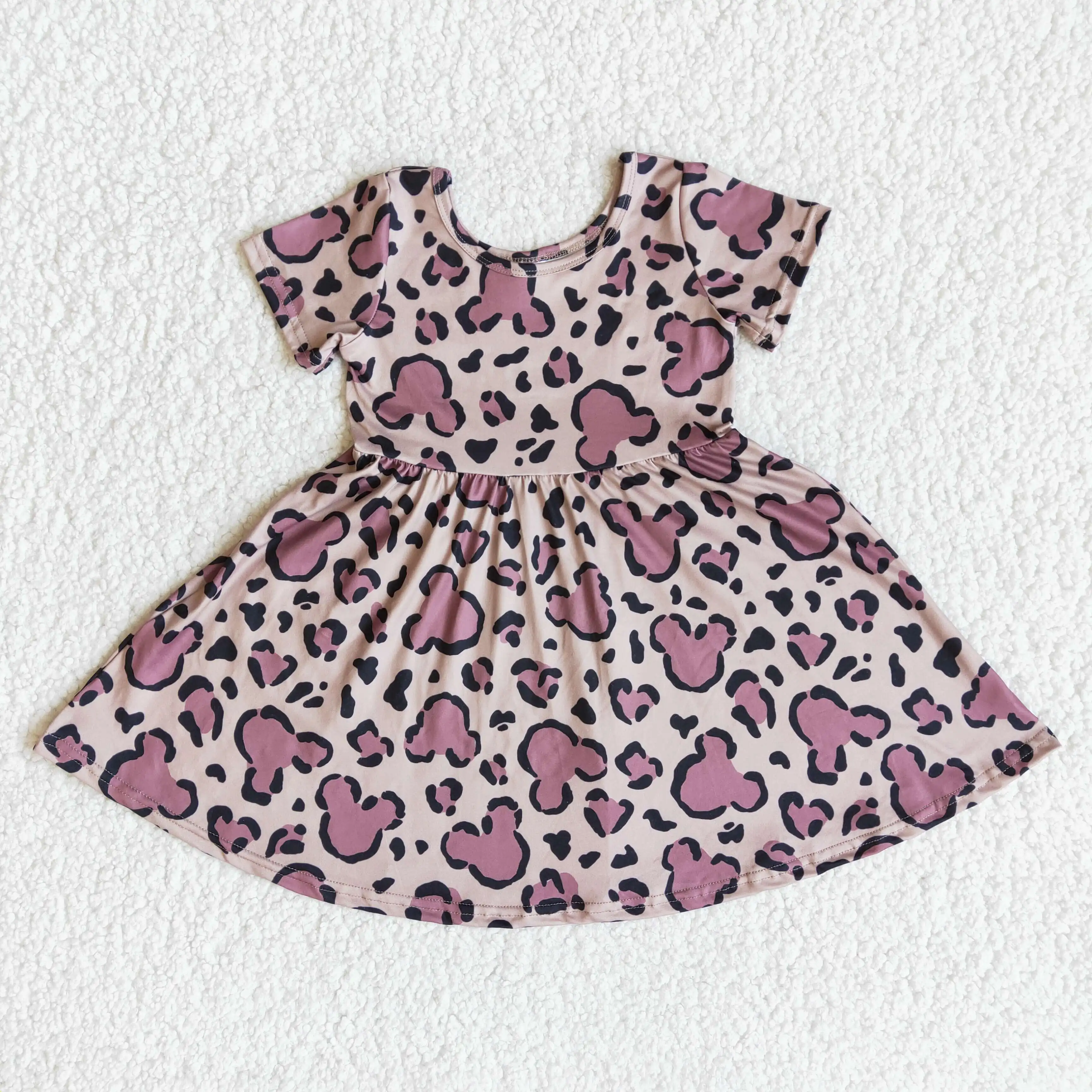 

Boutique baby cute short sleeves dress brown new design princess dresses wholesale kids dress no moq rts