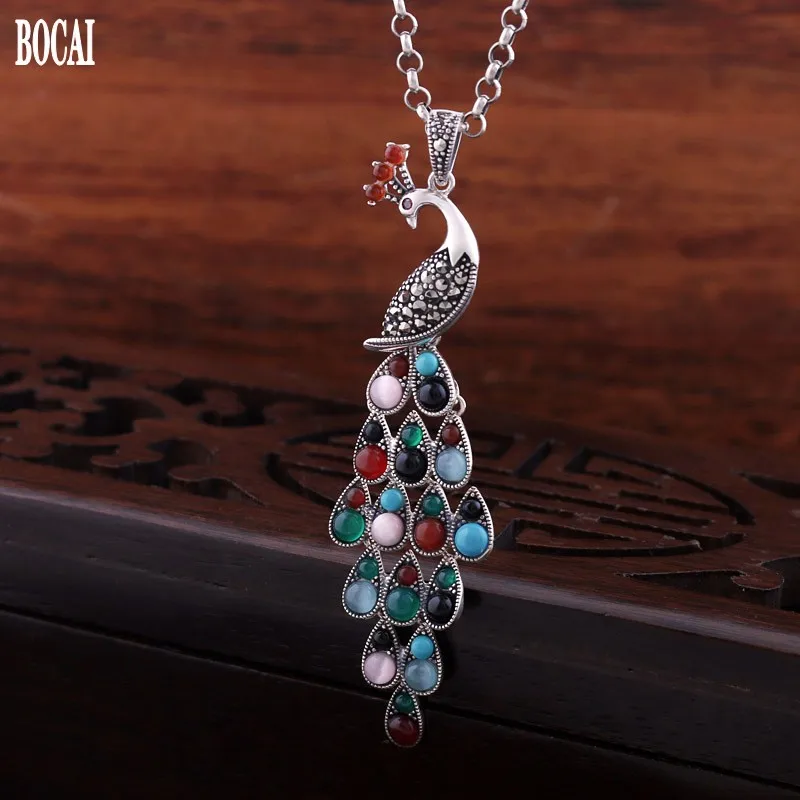 Новинка подвеска BOCAI из настоящего серебра пробы с цветным опалом Агатом