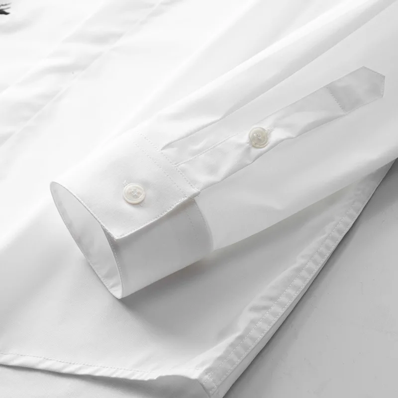 2021 autumn and winter new non-iron high-end solid color men's long-sleeved shirt embroidery all-match pure white men's shirt