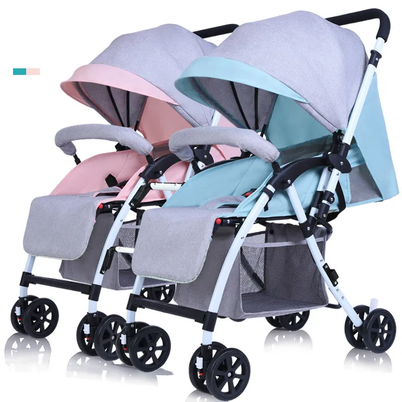 Twin Baby Stroller Lightweight Folding Double Stroller Shock Absorber Baby Stroller High Landscape Can Sit Reclining Stroller