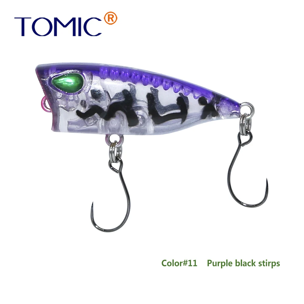 purple black stirps Tomic 4 см Поппер приманки сверхлегкие микро твердые приманки один крючок Топ воды форель Щука рыболовные приманки pesca - Цвет: purple black stirps