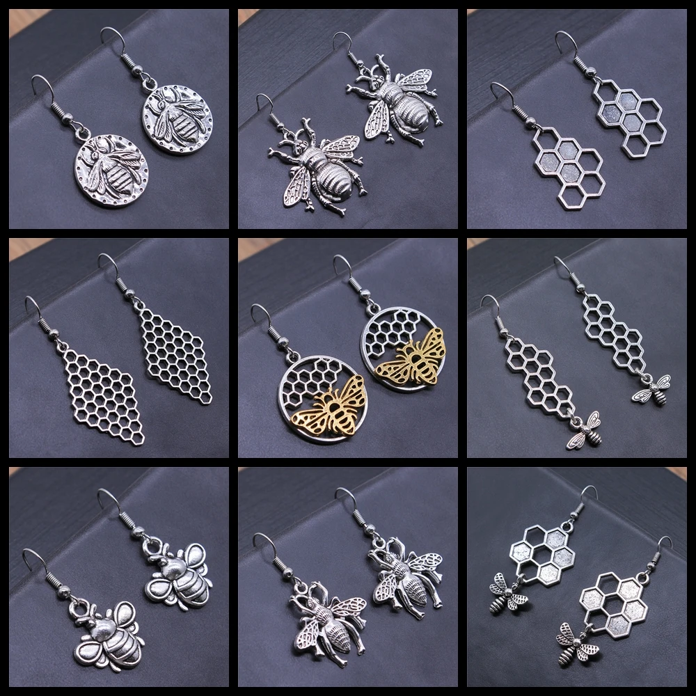 

Vintage Fashion Bee Earring Honeybee Honeycomb Dangle Drop Earring For Women Girl Personality Lady Fashion Jewelry