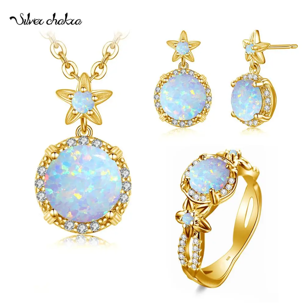 

Серебряный чакра наборы женских ювелирных украшений милый маленький золотое ожерелье, серьги, кольцо, комплект, состоящий из универсальног...