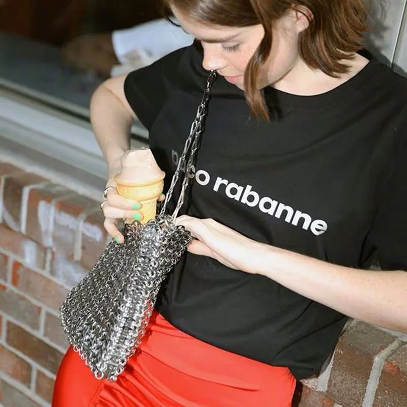 Luxury Designer Women Bags Pure Metal Sequins Chain Woven Bag Hollow Evening Clutch Female Travel Holiday Shoulder | Багаж и сумки