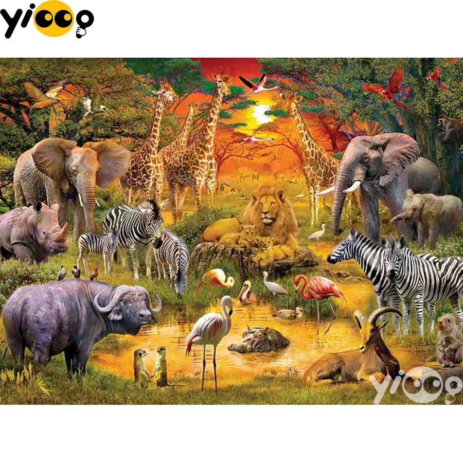

Full Square/Round Drill Diamond Painting Cross Stitch Embroidery African Animals Rhinestone Mosaic Home Decor Gift BX2249