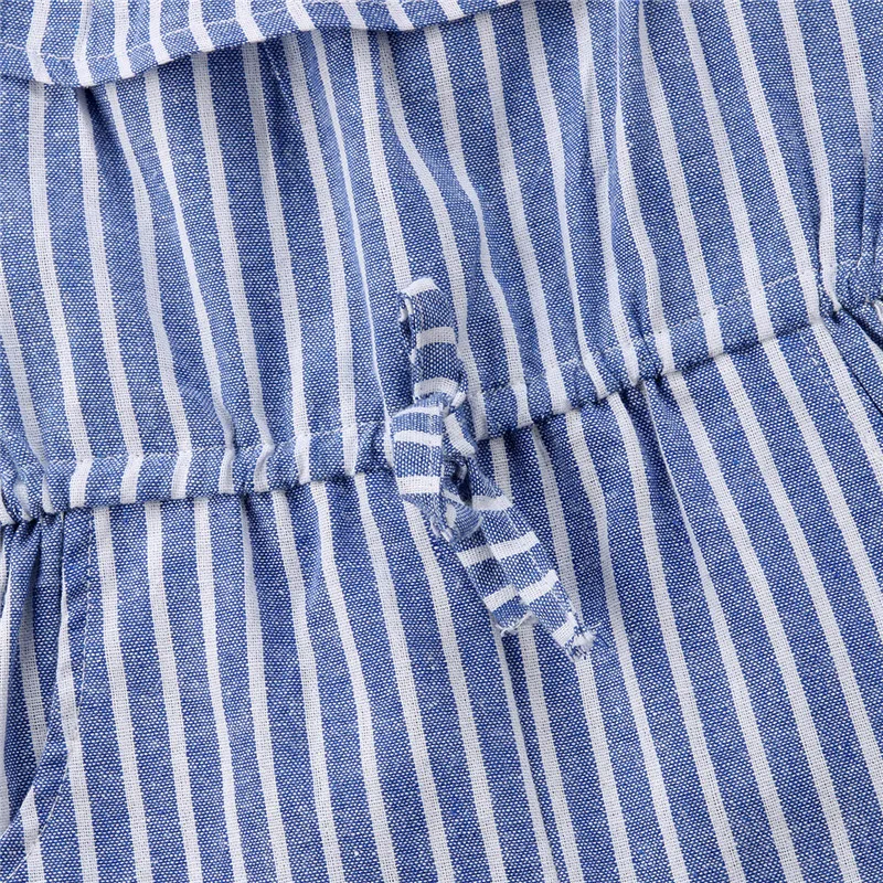 Детский комбинезон для девочек в синюю полоску с оборками и открытыми плечами