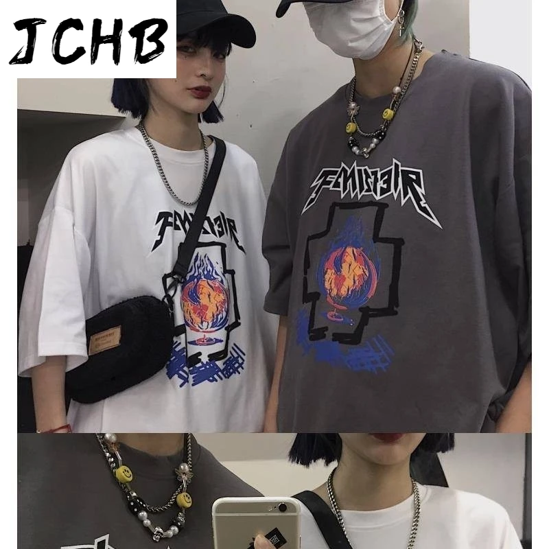 

2021 Tshirts Summer t Shirt Women New Harajuku Tshirt Couples Top Tee Retro Letter Printing Loose Short-sleeved T-shirt Shirt