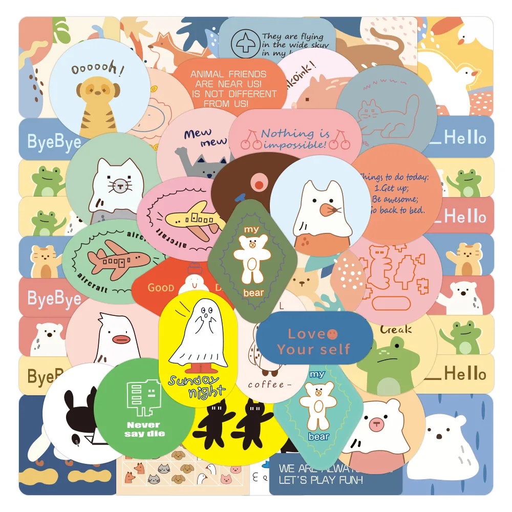 

50 Pcs Cartoon Anime Kawaii Bear Deco Stickers for Laptop Skateboard Luggage Journal Scrapbook Album Supplies Decal Toy