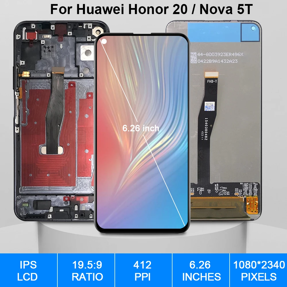 original display for honor 20 display touch screen for huawei nova 5t lcd display digitizer honor 20pro yal l21 replacement part free global shipping