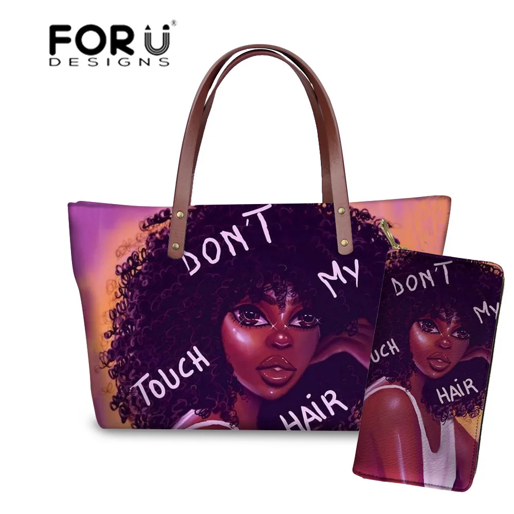 YQ4987ALZ21 FORUDESIGNS бренд класса люкс дизайн Сумки женский, черный арт в африканском стиле, для девочек, 2 предмета в наборе, шт./компл. ручная сумка& кошелек женские сумки с верхней ручкой - Цвет: YQ4987ALZ21