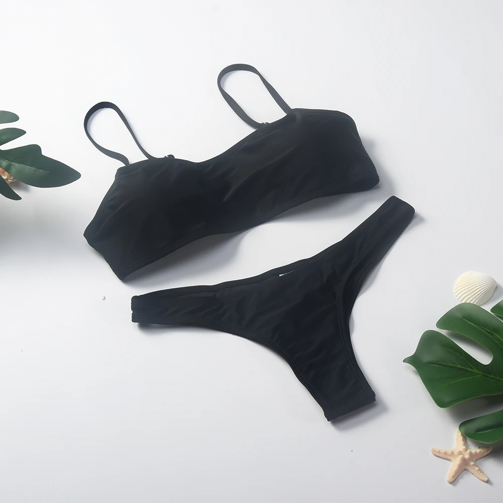 Женский купальный костюм Купальный бюстгальтер с подкладкой чистый цвет