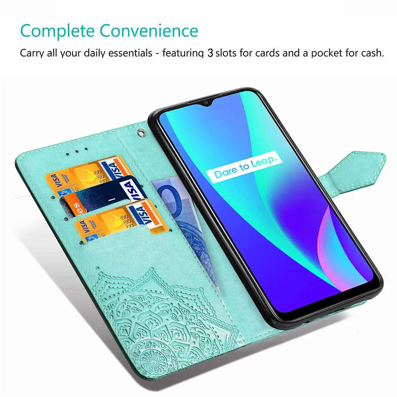 For Realme C15  Case 3D Luxury Datura Leather Luxury Wallet Magnetic Flip Rubber Case For Realme C15 Cover ForRealme C11 C12 C15