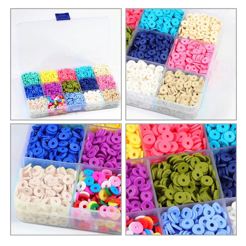 

15 Colors 6mm Flat Round Polymer Clay Beads Loose Spacer Beads for DIY Jewelry Making Bracelets Necklace