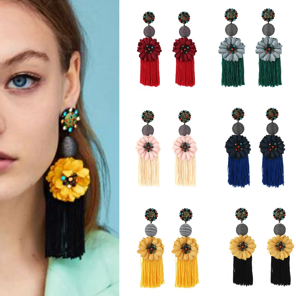 2019 Новый сделанный вручную цветок из кристаллов серьги Стиль ретро Многоцветный