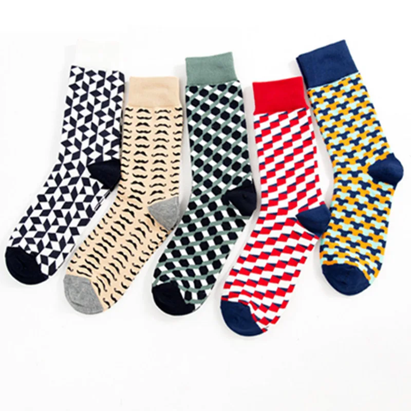 5 пар осень зима мужские s плюс размер хлопок Смешные длинные носки для экипажа