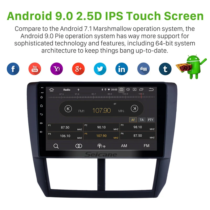 Автомобильный мультимедийный плеер Seicane Android 9 0 4 Гб ОЗУ 32 ПЗУ GPS для Subaru Forester 2008 2009