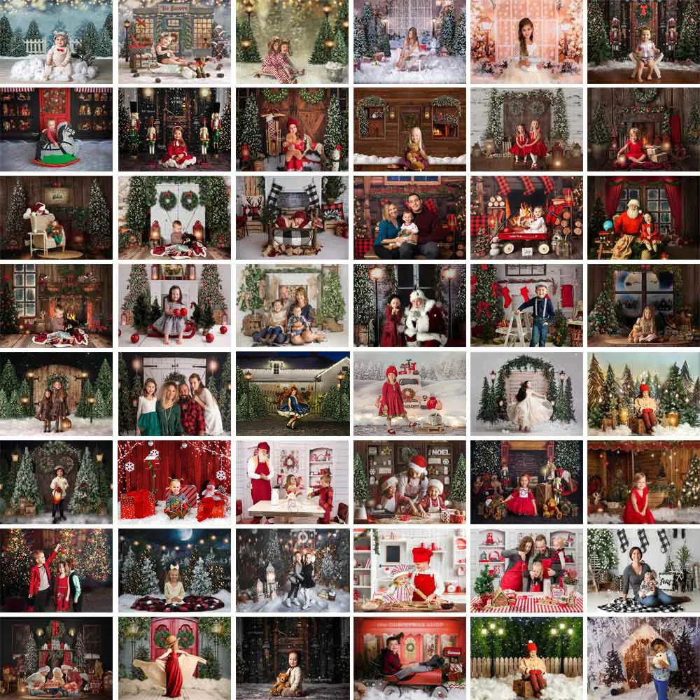 

Christmas Tree Fireplace Backdrops Child Family Portrait Winter Snow Newborn Birthday Decor Photography Background Photo Studio