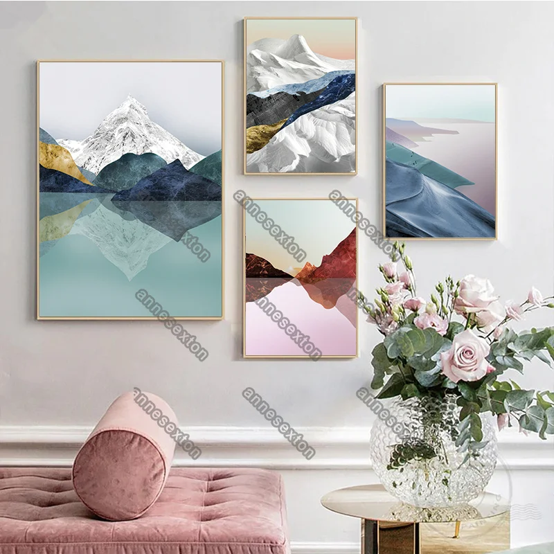 

Minimalist Art Mountain Rivers with Various Colors Nordic Style Canvas Painting Posters and Prints for Home Rooms Wall Decoratio