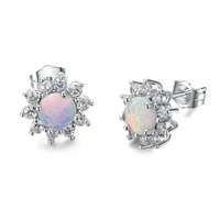 jewelry earrings wedding silver color color opal stud womens exquisite fire white ear