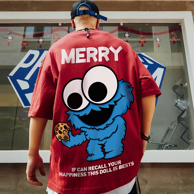 

Trendy Short-Sleeved T-shirt Men's Ins European and American New Fashion Brand National Fashion Couple Summer