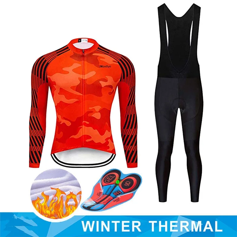 SISVIP зимний термальный флисовый комплект для велоспорта велосипедная одежда MTB