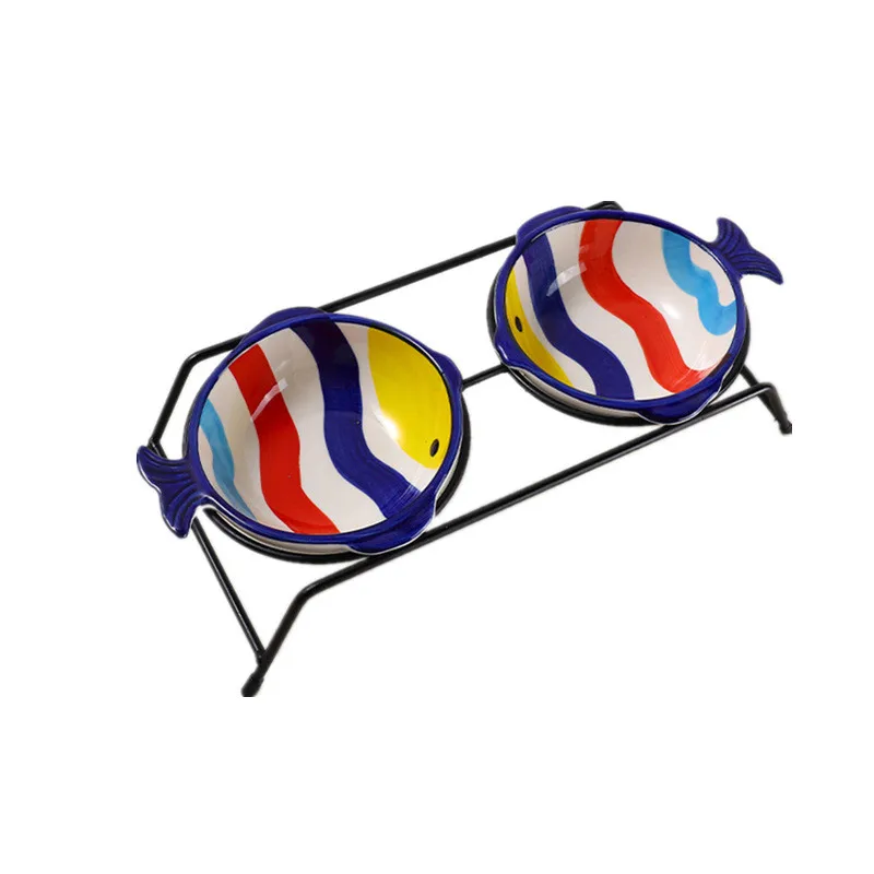 

Colorful Double Single Dog Bowl Pet Puppy Ceramic Iron Rack Food Water Bowl Feeder Porcelian Pet Cat Feeding Dish Dog Drink Bowl
