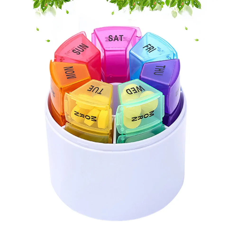 

7PCS Pill Box Organiser Portable Dispensing Colorful 28 Grid Pill Boxes Mini Pill Boxes Medicine Pill Tablet Storage Sub-box