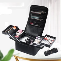 multilayer clapboard cosmetic bag case beauty salon tattoos nail art tool bin fashion women makeup organizer large capacity