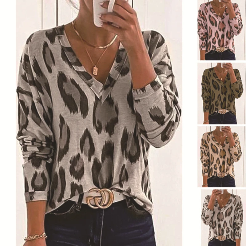 Элегантная Молодежная Футболка с леопардовым принтом Новинка весна-осень 2022