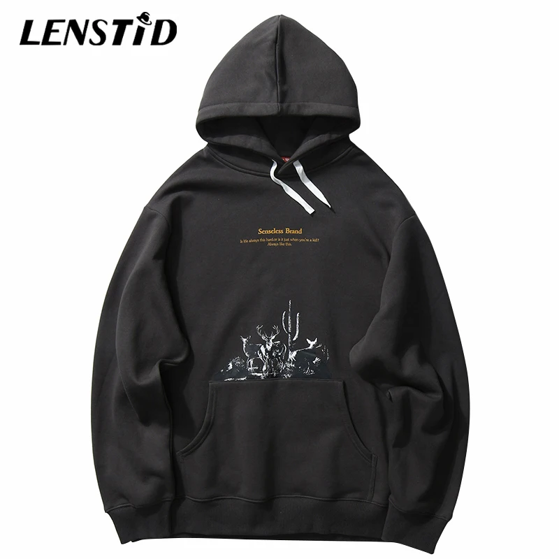 LENSTID мужской зимний флисовый пуловер в стиле хип-хоп с принтом оленя Harajuku Urban