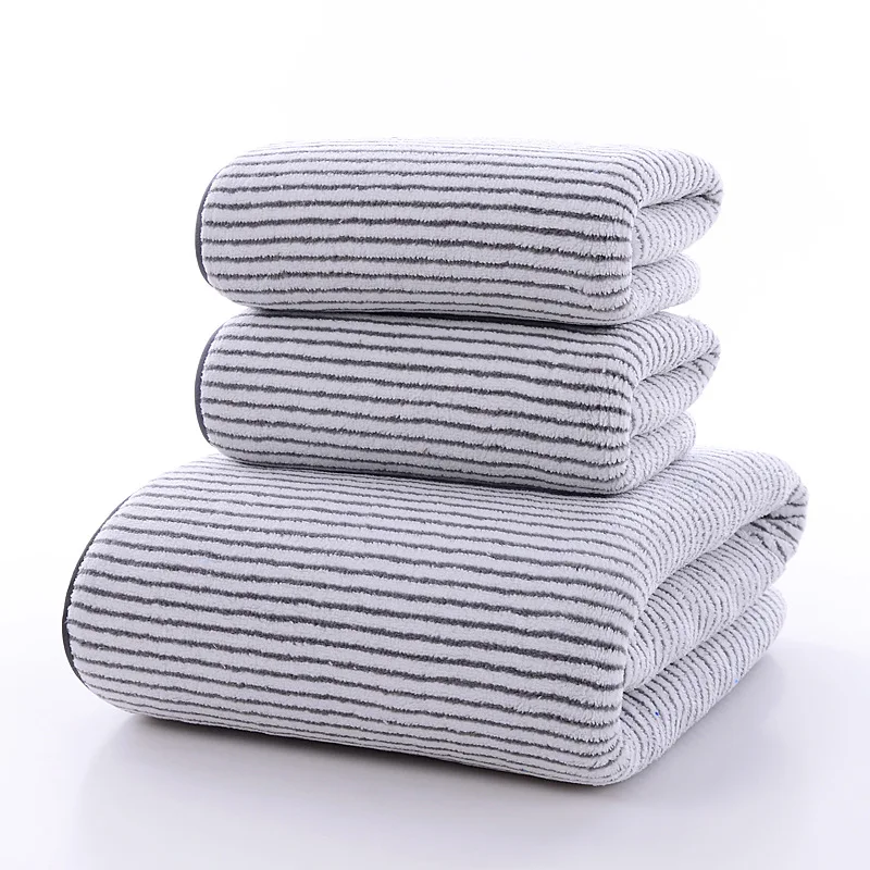 

3PC High Quality Microfiber Bath Towel Set with Beach Towel and Hand Towel Striped Absorbent Spa Towel Set