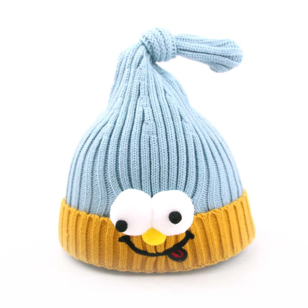 1 Pcs Acrylic Funny Kids Winter Knitted Hat Cute Cartoon Wizard Eye Shape Curled Knit Cap Bonnet Children Warm Beanie Hot Sale | Детская