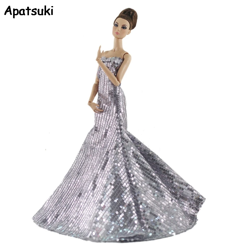 Серебряная блестящая Модная Одежда для кукол Барби кукольный наряд принцесса