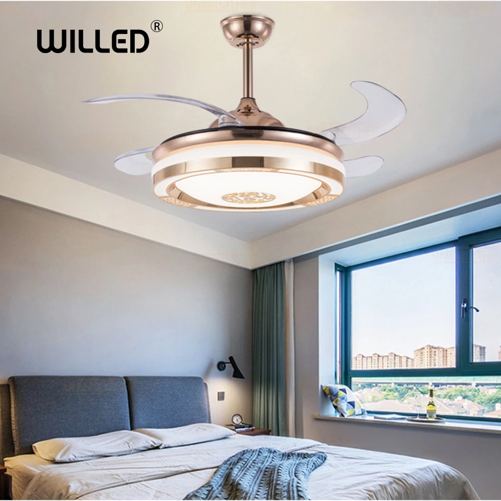 melhor Invisível Led Ventilador De Teto Luz Smat Suporte App Telefone Móvel Inversor Jantar Quarto Com Controle Remoto Escurecimento
