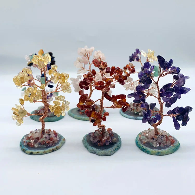 Natural Crystal Tree Amethyst Rose Quartz Aquamarine Lucky Agate Slices Mineral Stone Feng Shui Home Room Decor Figure | Дом и сад