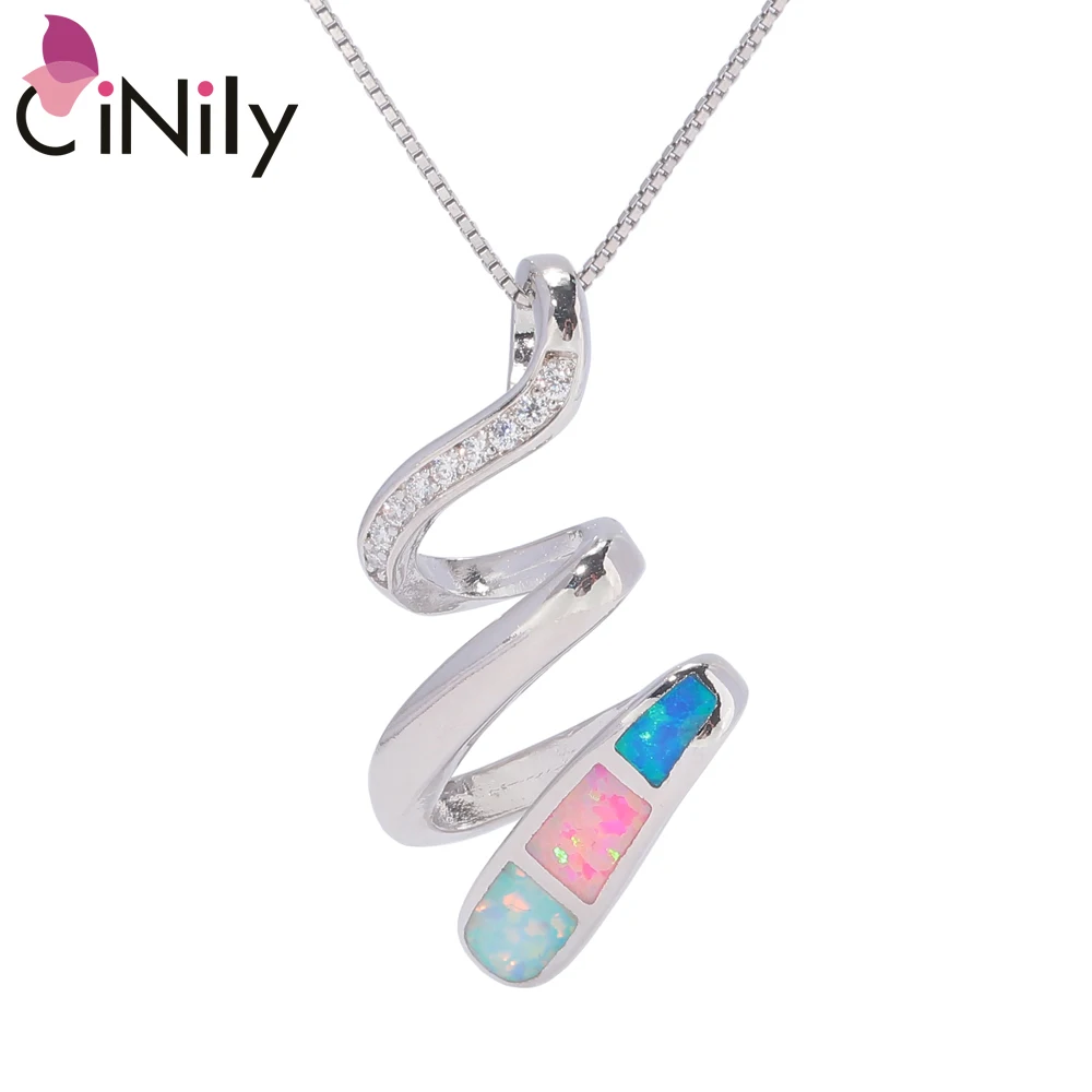 Женский кулон с опалом CiNily голубым/розовым/белым кубическим цирконием