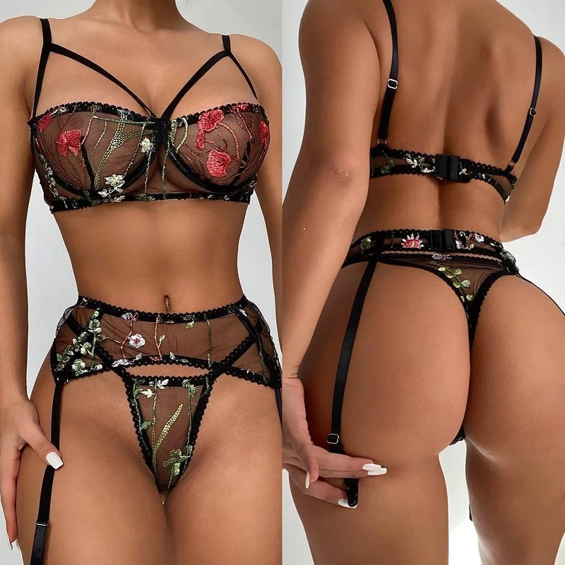 Вышивка сексуальный бюстгальтер набор подвязок с чашечками пуш ап. новый