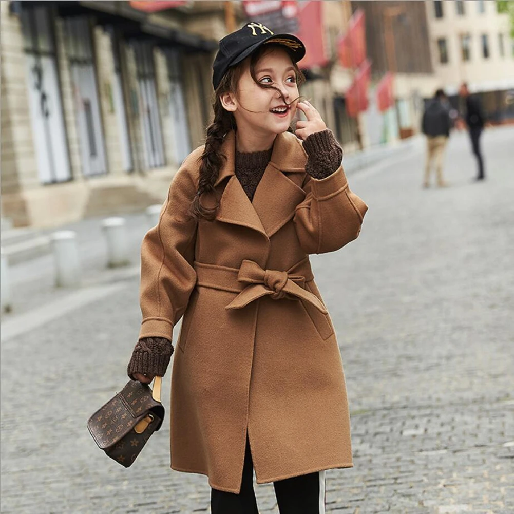 Куртка шерстяная для девочек с хлопковой подкладкой длинная ветрозащитная