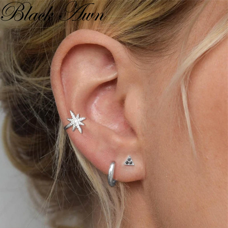 Черные AWN милые 100% чистое серебро 925 пробы ювелирные изделия в форме треугольника